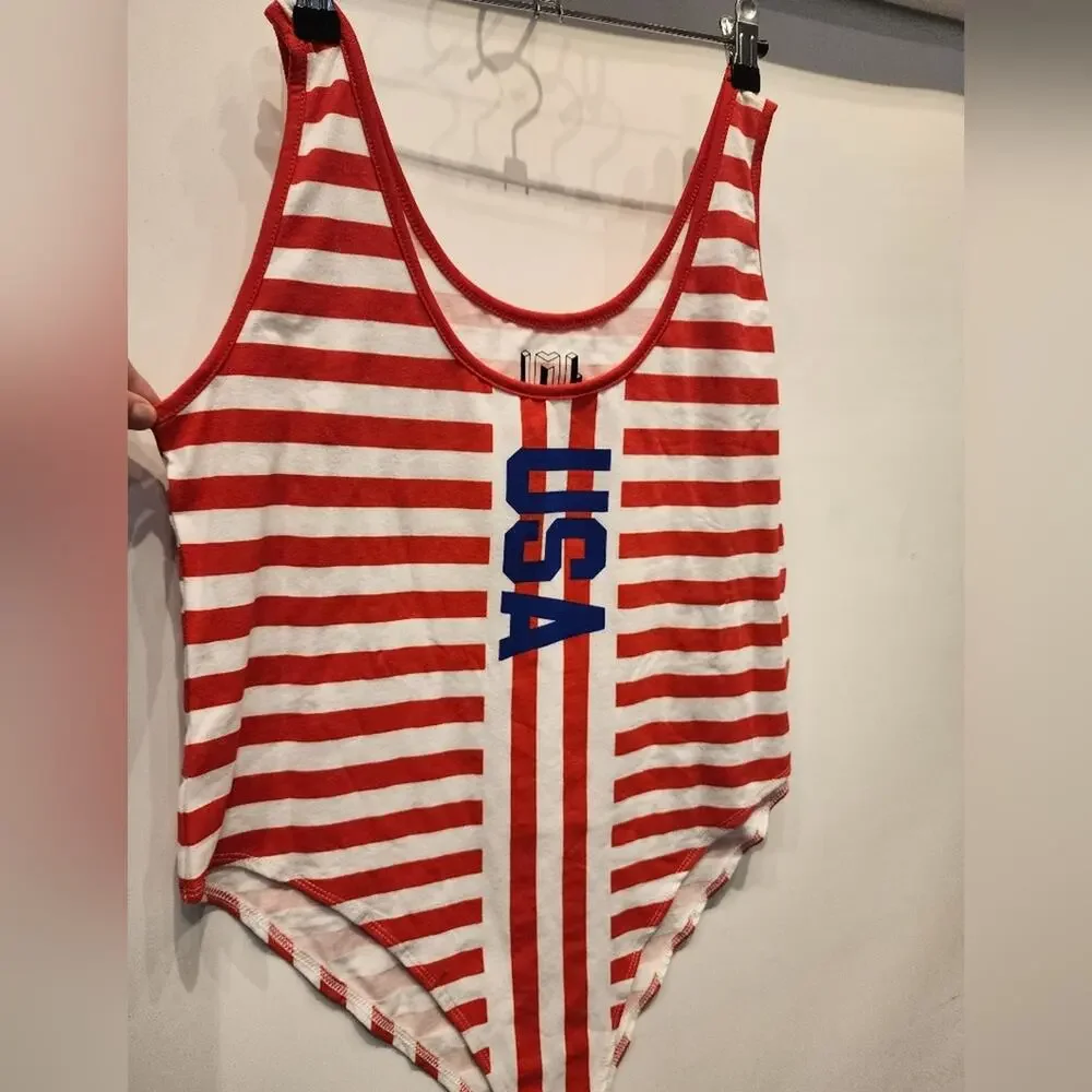 New Red & White One Piece Swimsuit Tank‎ USA Striped Bathing Suit Size XXL